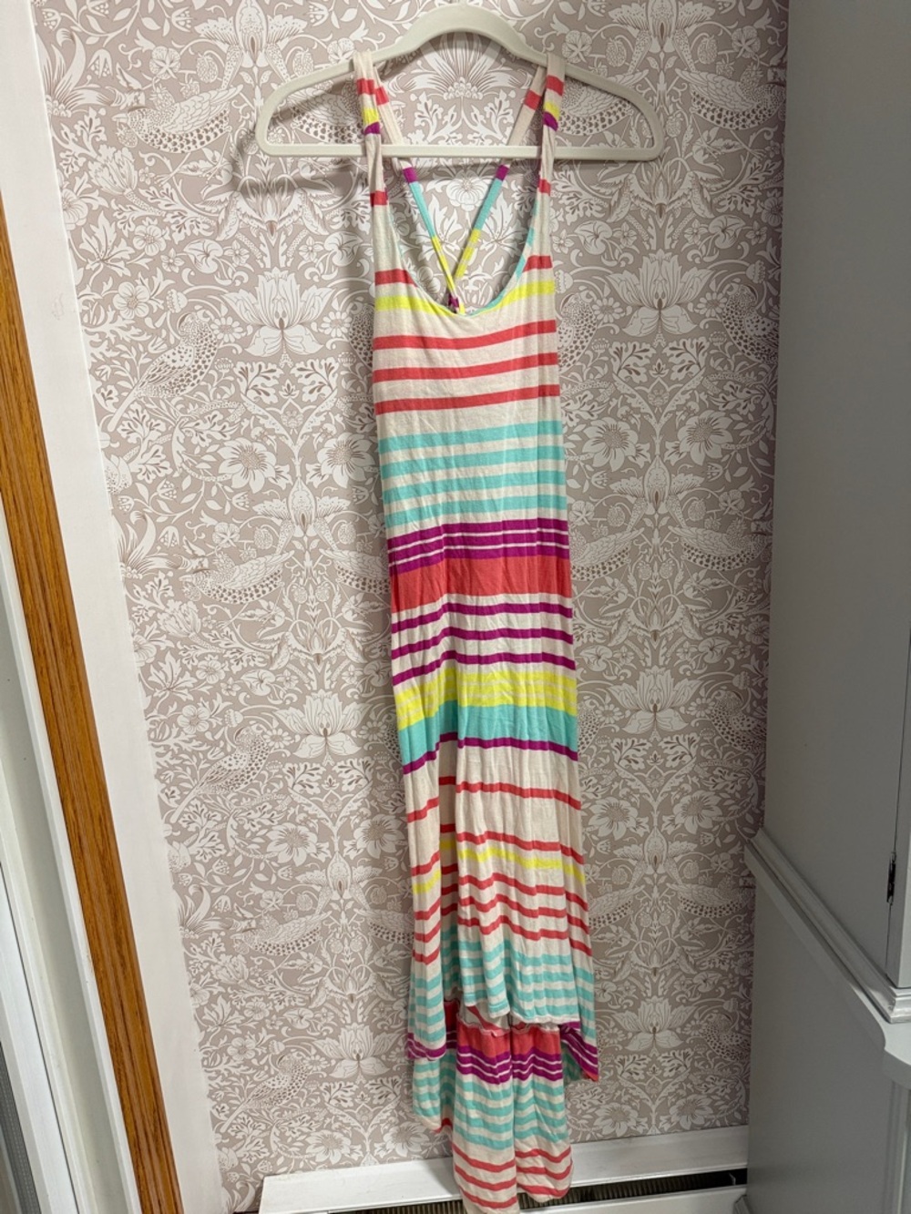 Roxy Striped Multicolor high-low  Dress - Cream, Pink, Turquoise, Yellow, Purple